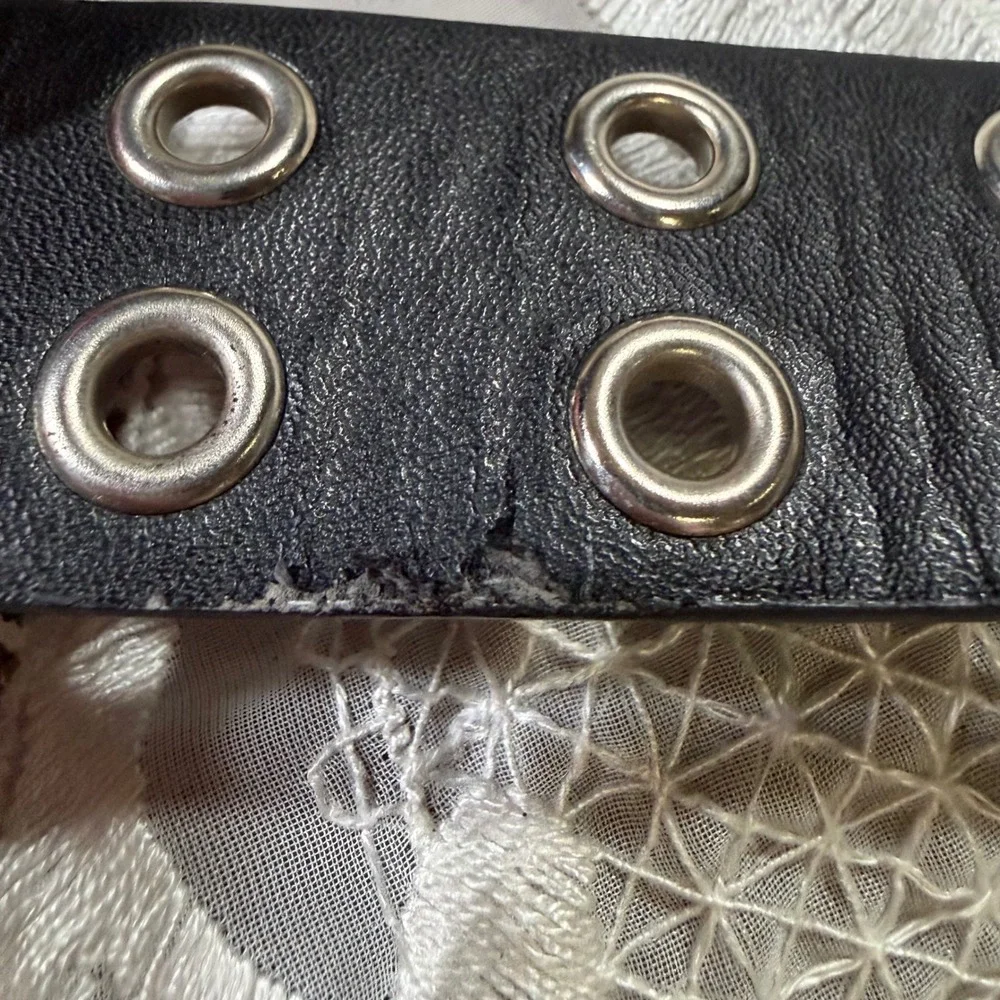 Black Double Grommet Belt Silver Tone Hardware Punk Grunge Y2K Edgy Accessory